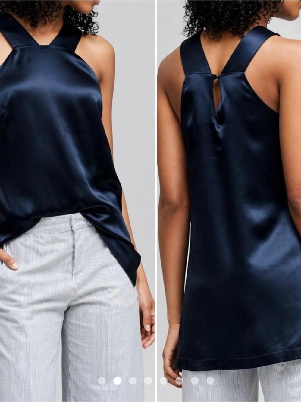 Banana Republic Sleeveless Satin Halter Top - Navy